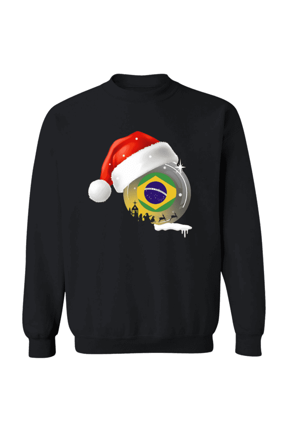 Christmas Brazil Flag With Santa Hat Brazilian Root Proud Souvenir Crewneck Pullover Sweatshirt