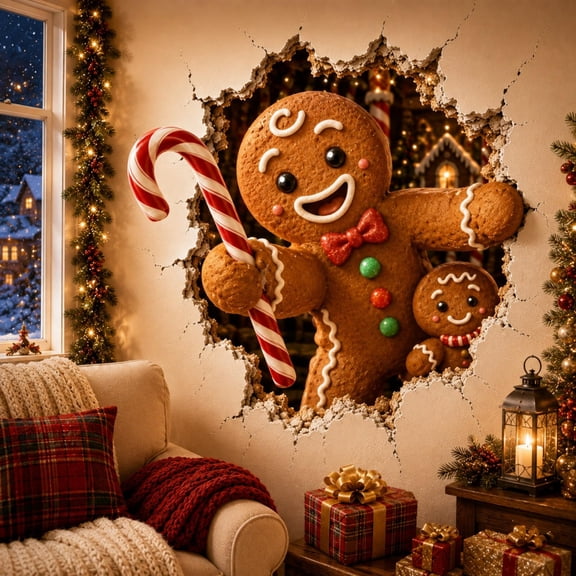 Christmas Break-In 3D Wall Decal, 16''x20''Holiday Wall Sticker with Realistic Breaking Wall Illusion for Home Decor and Party Backdrop,Multiple Designs Available