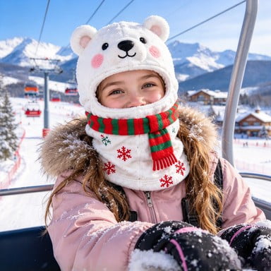 Christmas Breathable Face Mask Christmas Themed Neck Gaiter for Skiing White Fleece, Warm Fleece Neck Warmer for Cold Weather Kids Play Snowflake Pattern Neck Warmer for Girls Holiday