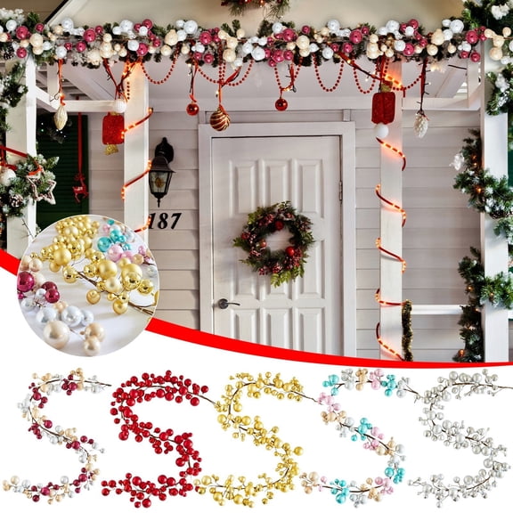 Christmas Bright Light Ball Hanging Decor - Festive Warm White Glow Ball Pendant String, Battery-Operated LED Lights, Waterproof Indoor/Outdoor Decor, Sparkling Xmas Ball for Home, 70.87in, Red