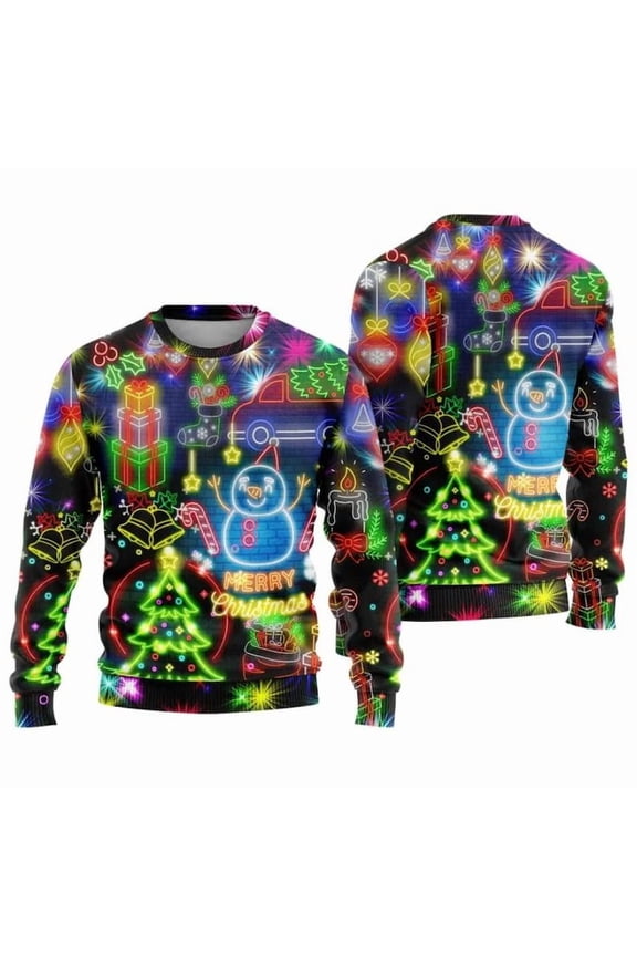 Christmas Bright Neon Lighting Christmas Sweater | Santa Claus Christmas Sweater | Reindeer Neon Light Xmas Sweatshirt