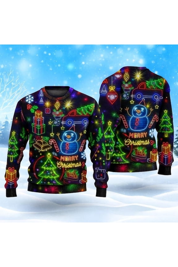 Christmas Bright Neon Lighting Ugly Christmas Sweater, Fun Festive Holiday Outfit, Unique Xmas Gift for Men and Women