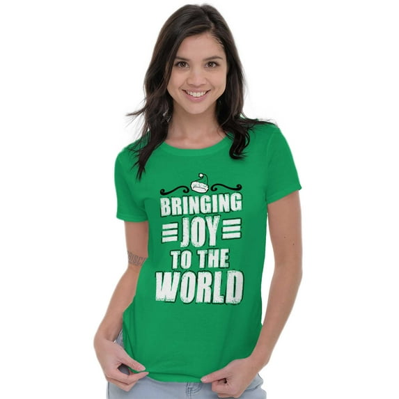 Christmas Bringing Joy to the World Womens Slim Fit Graphic Tee Brisco Brands S