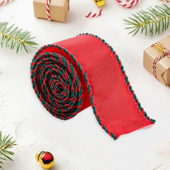 Christmas Brocade Gift Wrapping Ribbon - Handcrafted Bow Tie Craft Supplies Tree Decor Festive Party Decoration Trim(Red)