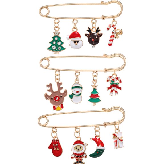 Christmas Brooch Pin 3pcs Santa Claus Deer Pins Christmas Element Pins Christmas Tassel Pin Christmas Party Jewelry