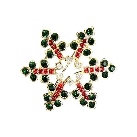 Christmas Brooch Set of 5 Vintage Enamel Pins with Rhinestones, Holiday Wreath, Bell, Sleigh, Snowflake & Tree Designs, Zinc Alloy Xmas Jewelry for Women Men