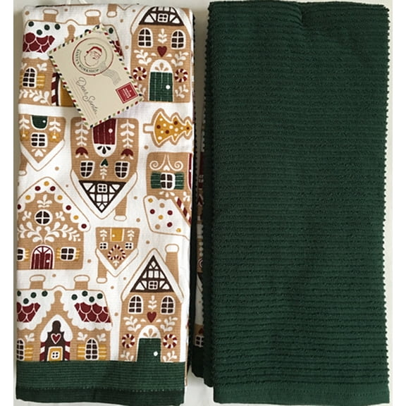 Christmas Brown Gingerbread House 2pic Kitchen Towel Cotton 15"x25"