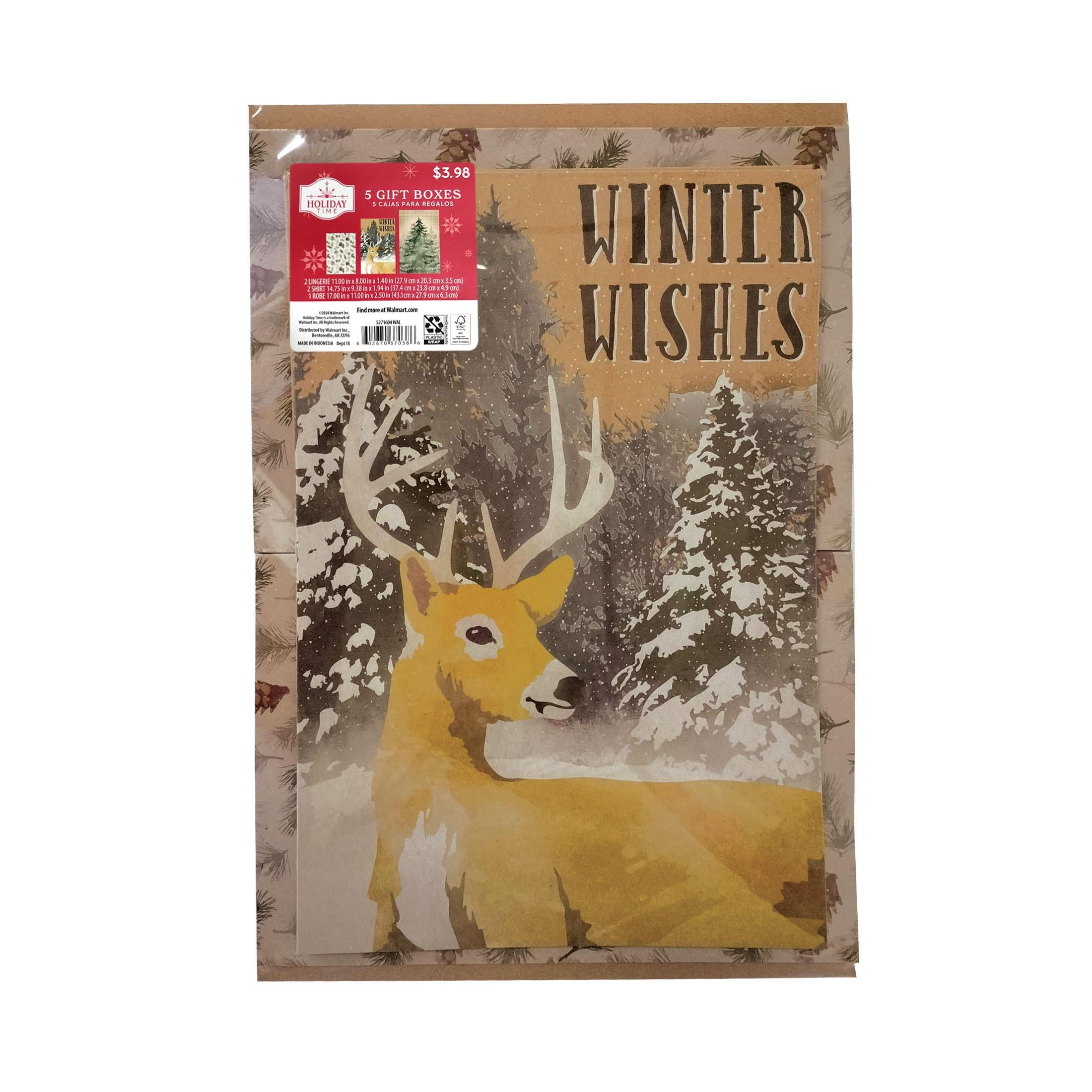 Christmas Brown & Green Deer Printed Kraft Gift Boxes, 3 Assorted Sizes