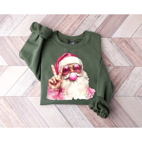 Christmas Bubble Gum Sweatshirt, Santa Blowing Bubble Shirt, Pink Christmas Santa Shirt, Retro Christmas Shirt, Santa Bubble Gum Sweatshirt