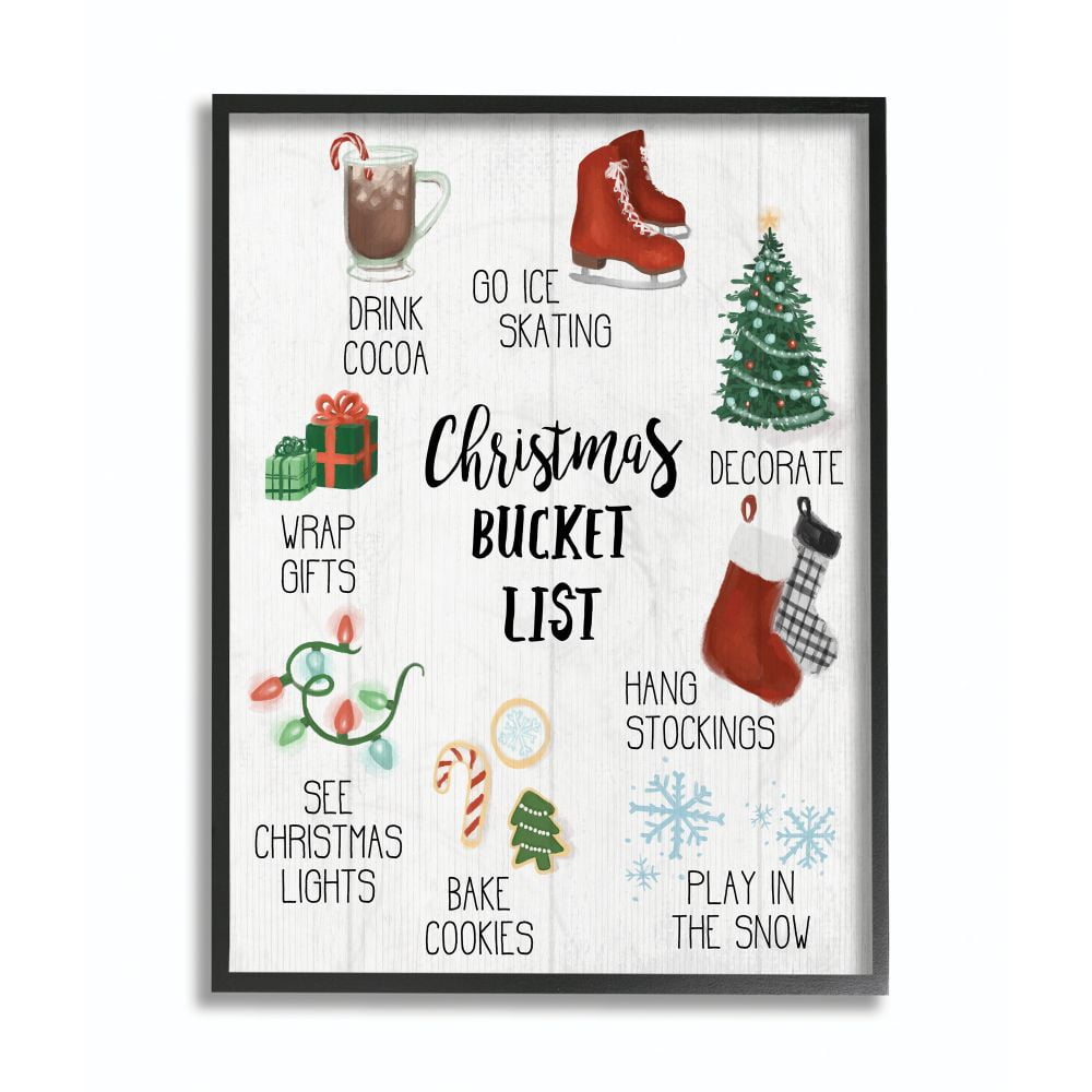 Christmas Bucket List Seasonal Items Food Winter Word Design Framed Giclee Texturized Art by Daphne Polselli