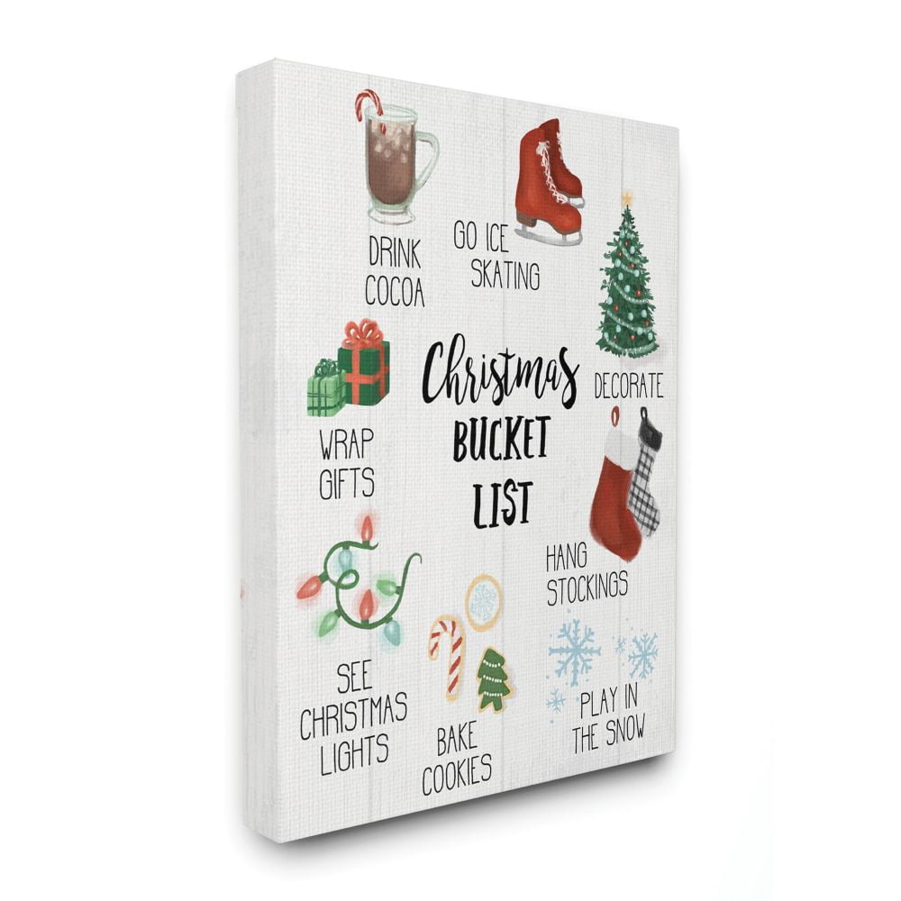 Christmas Bucket List Seasonal Items Food Winter Word Design Oversized Stretched Canvas Wall Art by Daphne Polselli