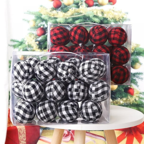 Christmas Buffalo Plaid Ball Farmhouse Fabric Wrapped Balls Christmas Balls Ornaments Buffalo Plaid Balls Tree Hanging Ornaments for Christmas Tree Decoration Party Supplies,24 PCS/Set