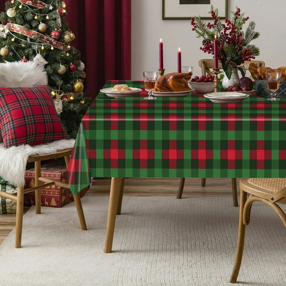 Christmas Buffalo Plaid Party Tablecloths ,54x108 inch Plastic Red and Green Checkered Rectangle Table Cover for Winter Christmas New Year Birthday Holiday Party Decorations