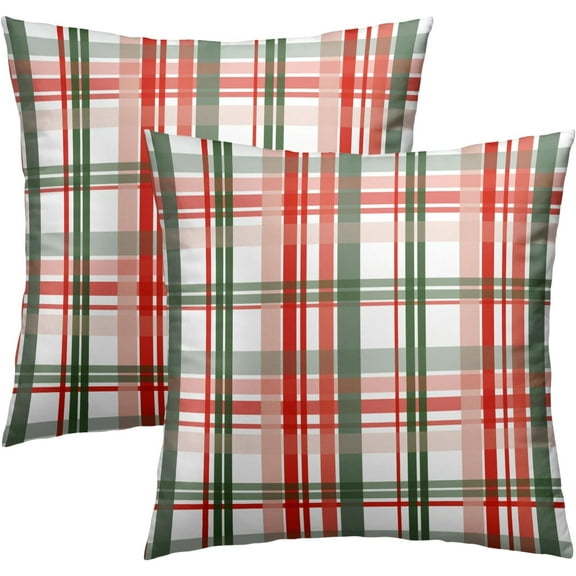 Christmas Buffalo Plaid Pillow Cover Set of 2, 20x20 Inch Farmhouse Xmas Red Green Checkered Cotton Linen Square Cushion Case for Couch Sofa Bed Patio Living Room Home Decor