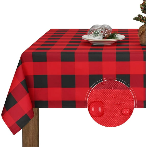 Christmas Buffalo Plaid Tablecloth, Gingham Checkered Table Cloth, Xmas Tablecloths for Dining Kitchen Winter Holiday, Waterproof Table Cover for Party Decor, Red Black, Rectangle 60 x 84 Inch