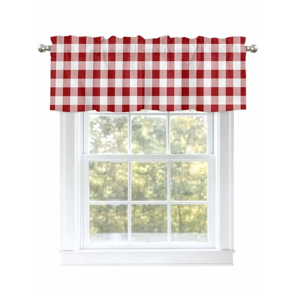 Christmas Buffalo Plaid Valances for Windows, Rod Pocket Kitchen Valance Curtains - Soft & Washable Small Window Treatment for Living Room, Bathroom, White and Red Checkered 54x18inch, 1 Panel