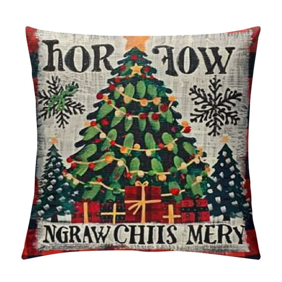 Christmas Buffalo Plaids Throw Pillow Covers Winter Farmhouse Decorative Trees Truck Reindeer Snowflake Joy Peace Xmas Blessings Quote Cushion Cover Pillow Case