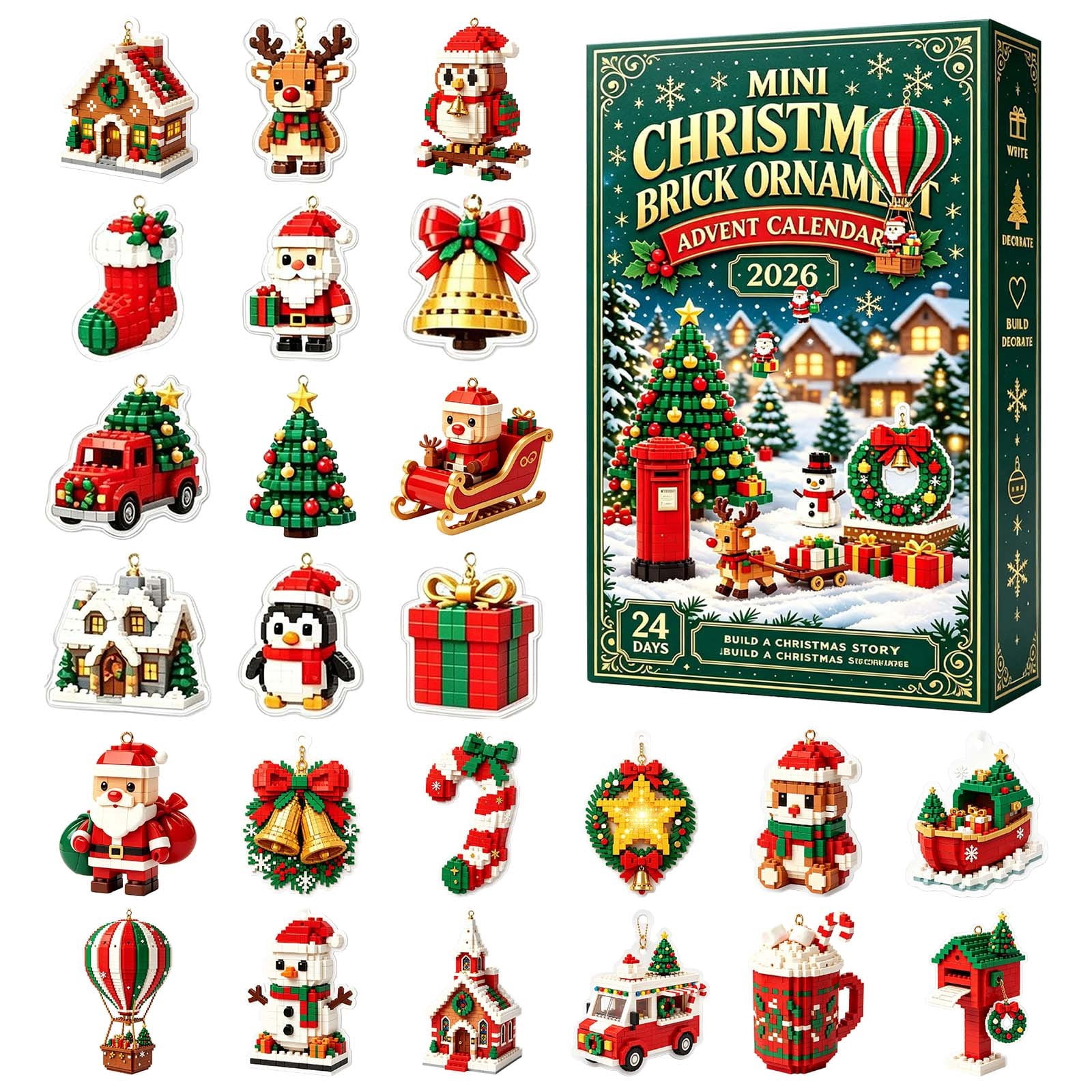 Christmas Building Blocks Advent Calendar 2026, 24 Mini Brick Builds ...
