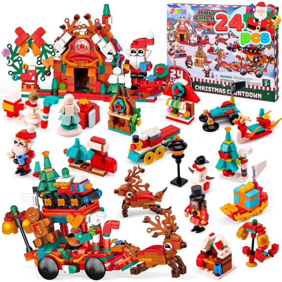 Joyfy 2026 Christmas Advent Calendar Building Blocks Set, 24 Days Christmas Theme Countdown Toy with Mini Santa Snowman Figures for Kids Party Favors, Classroom Prizes and Xmas Gifts