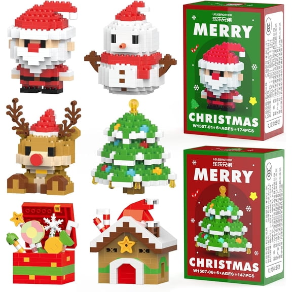 Christmas Building Blocks Set, 6 Pieces Building Blocks Toy Festive Holiday Decorations for Home and Party, Creative Play Toy for Teens Girls Boys