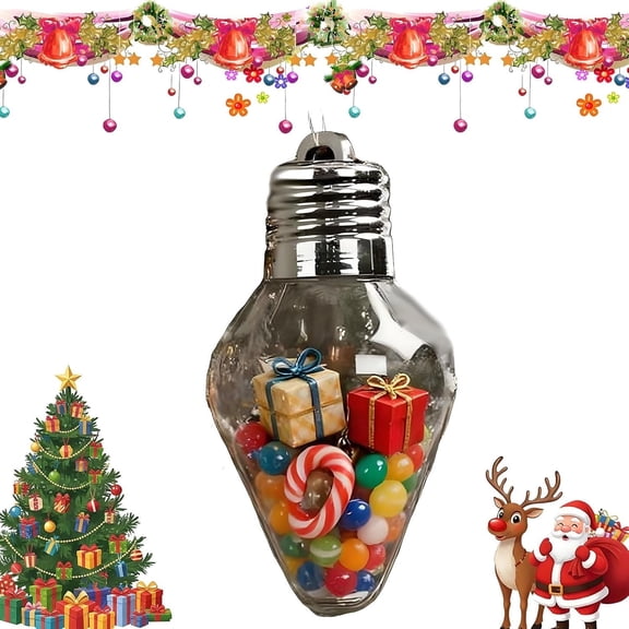 Christmas Bulb Gift Jar Clear Fillable Light Bulb Ornaments with Lid, Jumbo Plastic DIY Xmas Tree Decorations & Reusable Hanging Candy Jars for Christmas Crafts & Party Favors