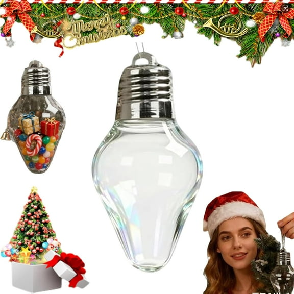 Christmas Bulb Gift Jar,Extra Jumbo Clear Plastic Craft Jars with Gold Hardware, Giant DIY Decorations for Holiday Candy Gifts, Oversized Hanging Ornament Set for Large Displays