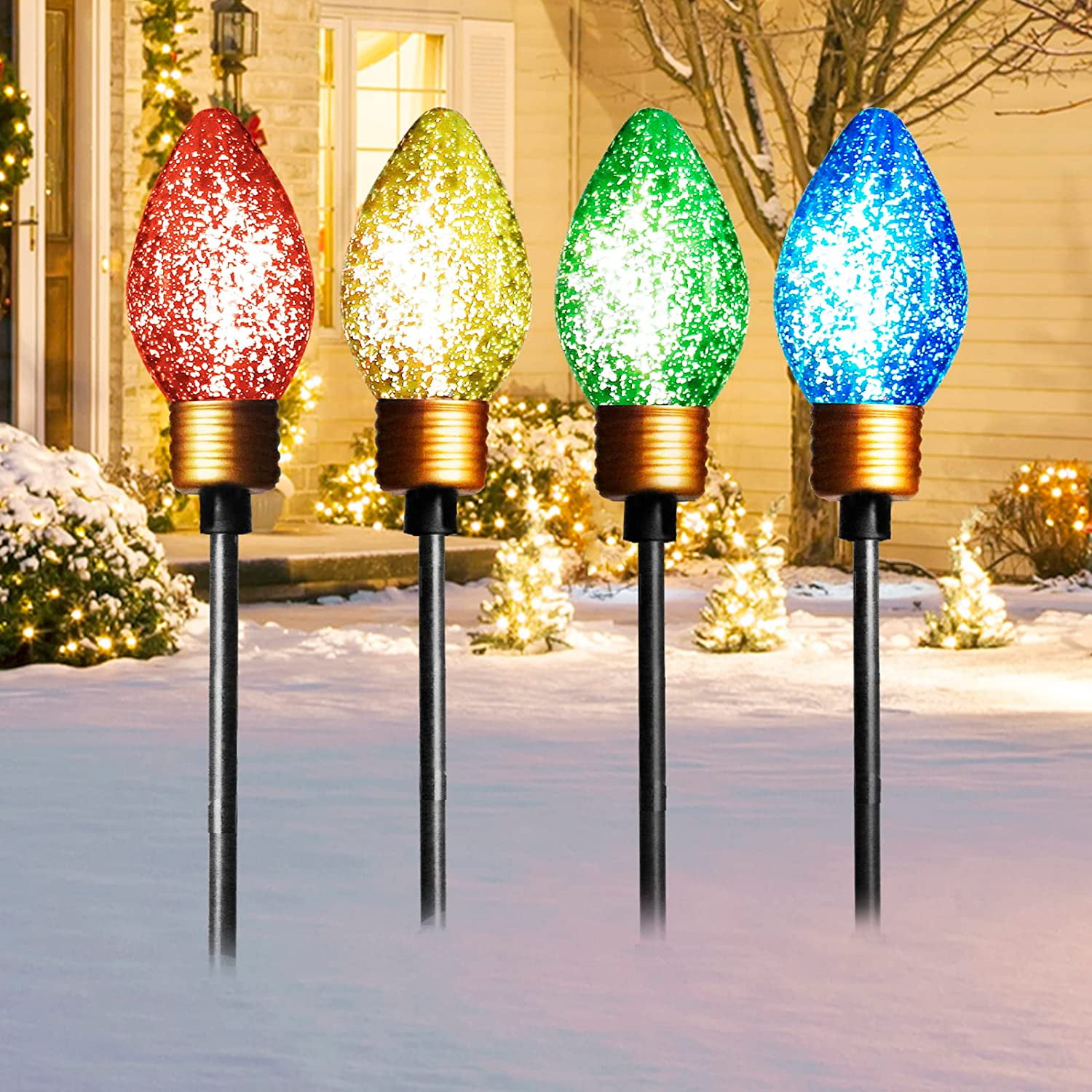 Christmas Bulb Pathway Lights Jumbo C9 Stake Lights for Outdoor Patio