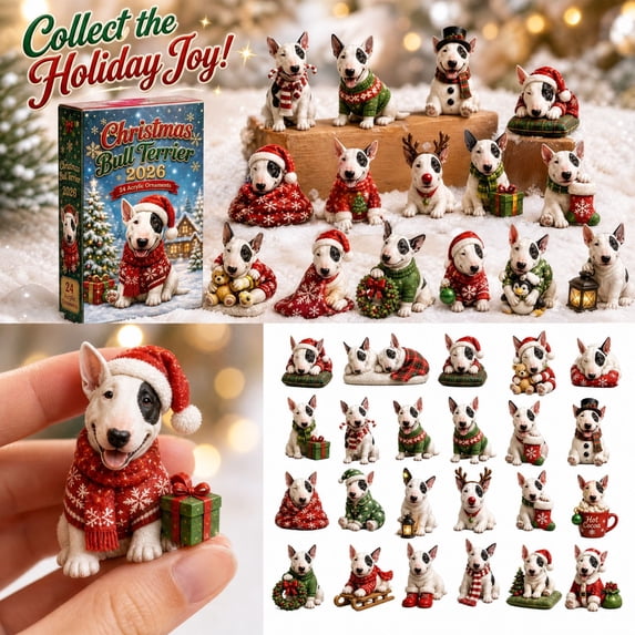 Christmas Bull Terrier Advent Calendar 2026, 24‑Day Xmas Countdown Surprise Box with Acrylic Ornaments, Holiday Gift for Pet Lovers