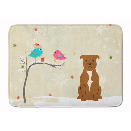 Christmas Bull Terrier Brown Machine Washable Memory Foam Mat