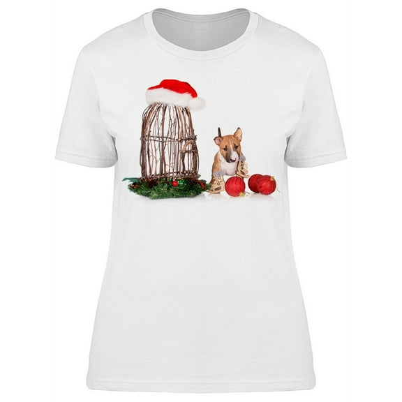 Christmas Bull Terrier Puppy T-Shirt Women -Image by Shutterstock, Female x-Large