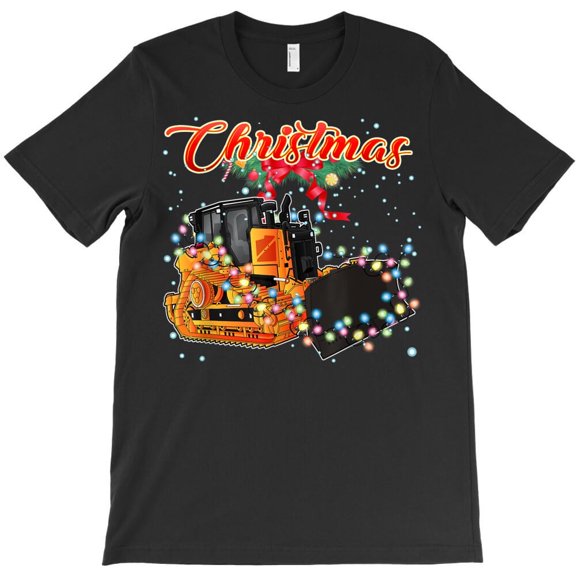 Christmas Bulldozer With Lights Funny Holiday Construction Graphic H43359 T-Shirt, for Men and Women, Up to Size 5XL