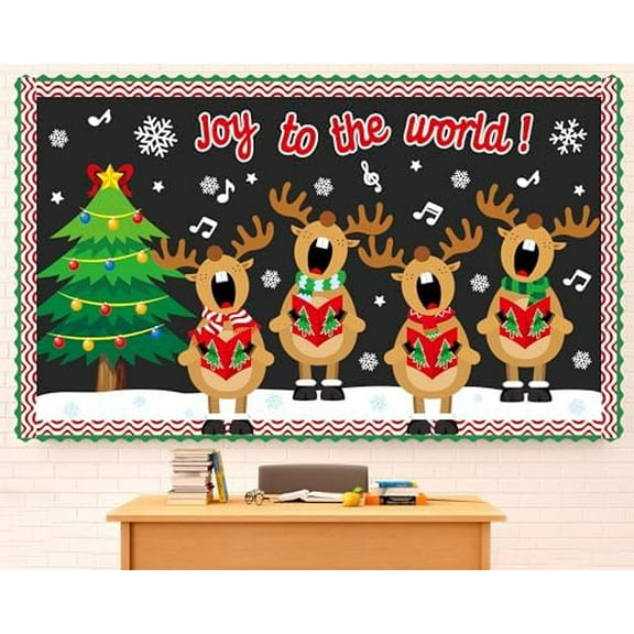 Christmas Bulletin Board Set Winter Christmas Classroom Decoration Kit Reindeer Xmas Tree Cutouts for Xams Holiday School Blackboard Chalkbaord Home Office Wall Decor$$Office
