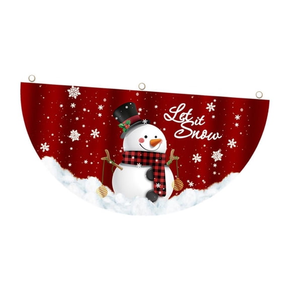 Christmas Bunting Fan Flag,35 Inch Snowman Christmas Fan Flag Winter Atmosphere C-hristmas Hanging F-lag with Grommet,C-hristmas Hanging Bunting Half F-an Yard F-lag Outdoor Decoration