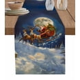 thumbnail image 1 of Christmas Burlap-Cotton Table Runner 90 Inches Long,Blue Xmas Tree Santa Elk Moon Night Farmhouse Table Runners,Outdoor Dining Tablecloths Decor for Baby Shower/Party/Wedding 13x90, 1 of 9