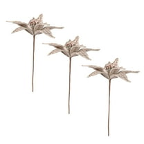 Christmas Burlap Poinsettia Flower 12 Inch Large Artificial Glitter Poinsettia Flower Christmas Tree Ornaments Wreath Garland Decor with Stems for Holiday Xmas Tree Decor 3 Pcs