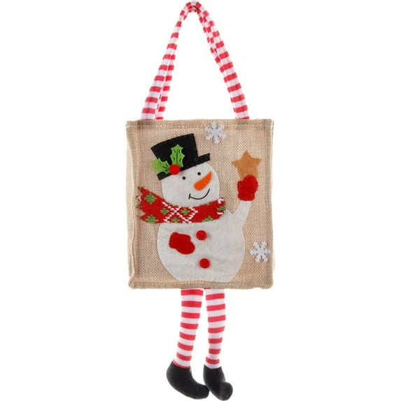 Christmas Burlap Tote Bag Gift Bags With Handle Grocery Shopping Bag Xmas Holiday Goodies Holder Bags For Party New Year