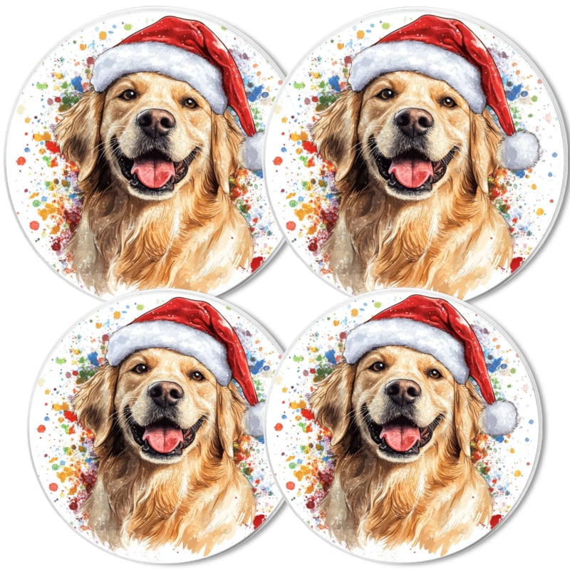 Christmas Burner Covers for Electric Stove, Christmas Cute Dog Colorful Xmas Vibe Metal Round Durable Round Gas Stove Burner Covers Set of 4 for Holiday kitchen, 8 Inches and 10 Inches