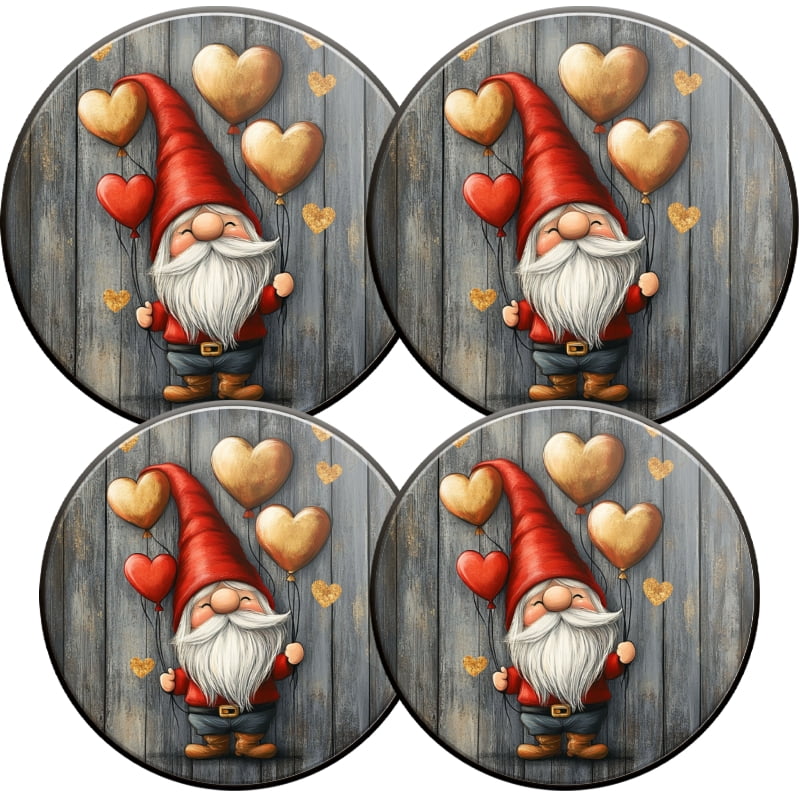 Christmas Burner Covers for Electric Stove, Christmas Cute Gnome with Heart Round Metal Durable Burner Covers Set of 4 Holiday Decor for Kitchen Cooktop, 8 Inches and 10 Inches