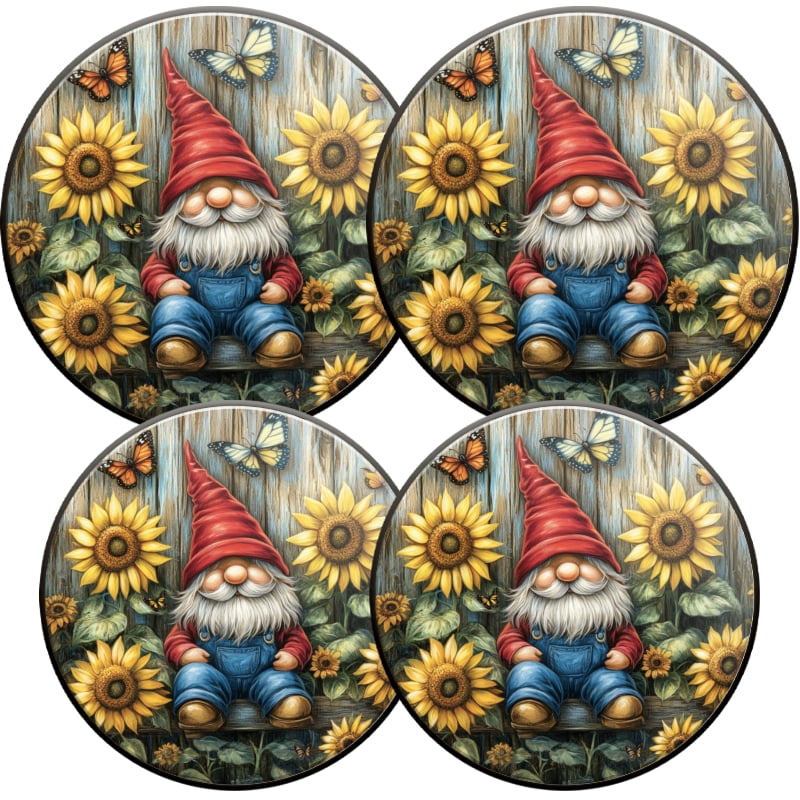 Christmas Burner Covers for Electric Stove, Santa and Sunflower Round Metal Durable Burner Covers Set of 4 Xmas Decor for Kitchen Cooktop, 8 Inches and 10 Inches