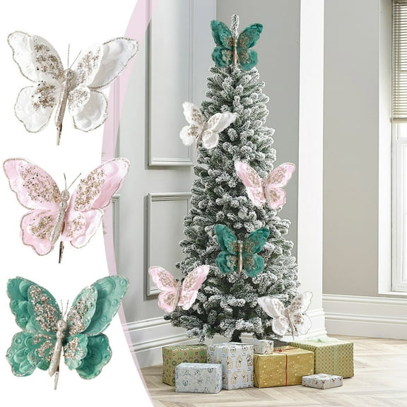 Christmas Butterfly under $5! Bzdzmqm Xmas Tree Butterflies Decor, Artificial Christmas Butterfly Ornament, Glitter Clip On Tree Decor, Wedding Birthday Party Garland, Festive Butterfly Decoration