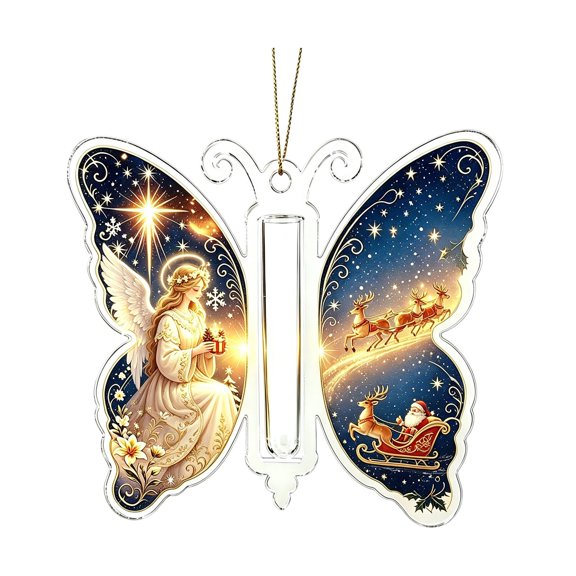 Christmas Butterfly Acrylic Keepsake Ornament with Money Holder Slot Angel & Santa Sleigh Hanging Decoration 3.94 in D