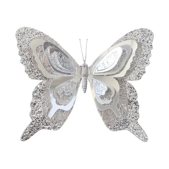 Christmas Butterfly Decorations Sequin Ornament for Tree Silver Tulle Hanging Accent 9.8 x 7.9 x 1.6 in