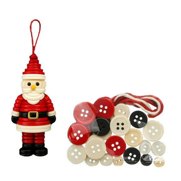Christmas Button Ornament Diy Craft Kit With Snowman Tree Angel Santa Designs And Assorted Buttons For Holidays