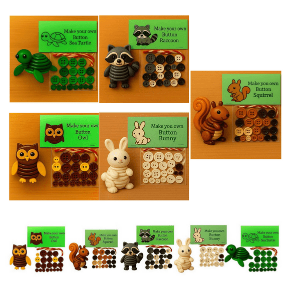 Christmas Button Ornament Making Set DIY Craft Buttons Kit with Christmas Snowman/Santa/Angel, Gifts for Xmas Tree Hanging Decorations Christmas Ornaments (5 Types of Animals)