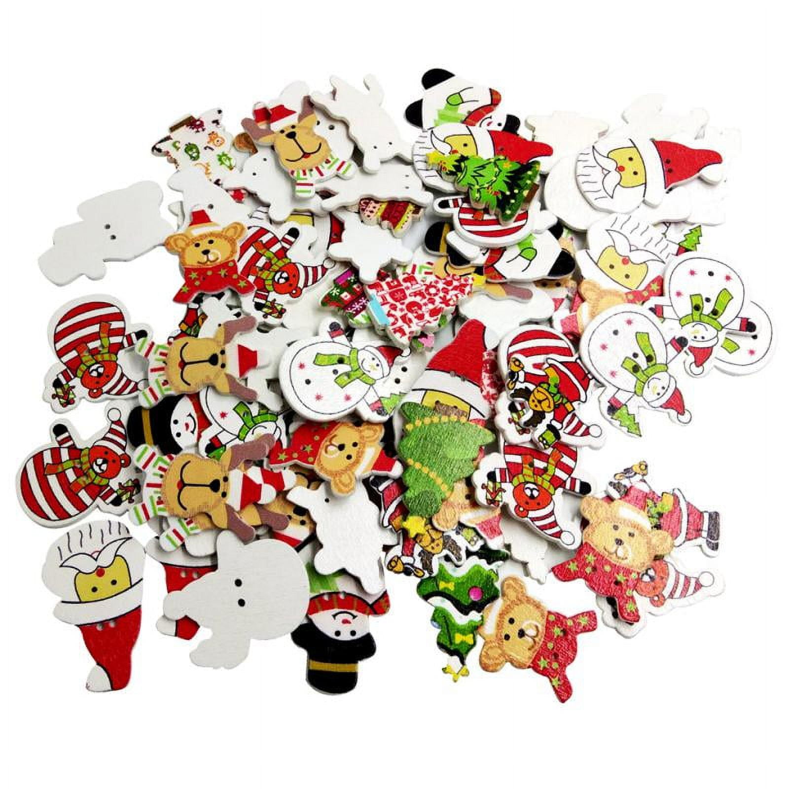 Christmas Buttons for Crafts 100Pcs Assorted Wooden Christmas