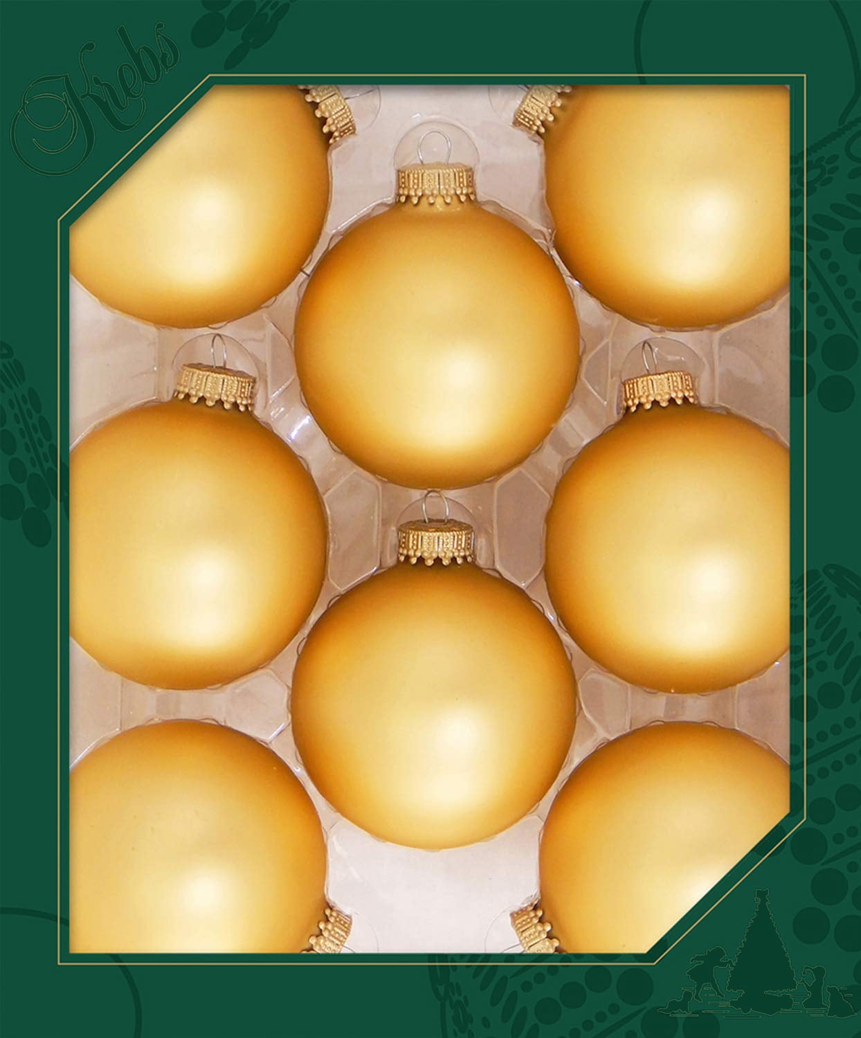 Christmas By Krebs 2 5/8" (67mm) Seamless Glass Ornament [8 Pieces], Decorated Designer Heirloom (Velvet Honey Gold)
