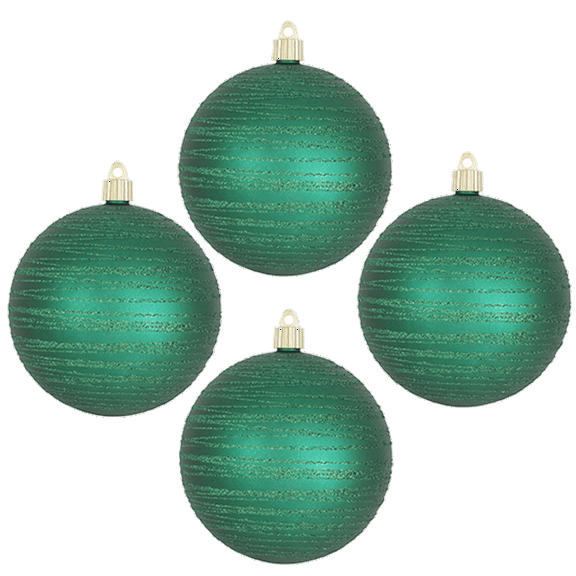 Christmas By Krebs 4 3/4" (120mm) Ornament [4 Pieces] Commercial Grade Indoor & Outdoor Shatterproof Plastic, Water Resistant Ball Shape Ornament Decorations (Shamrock Green with Emerald Tangles)