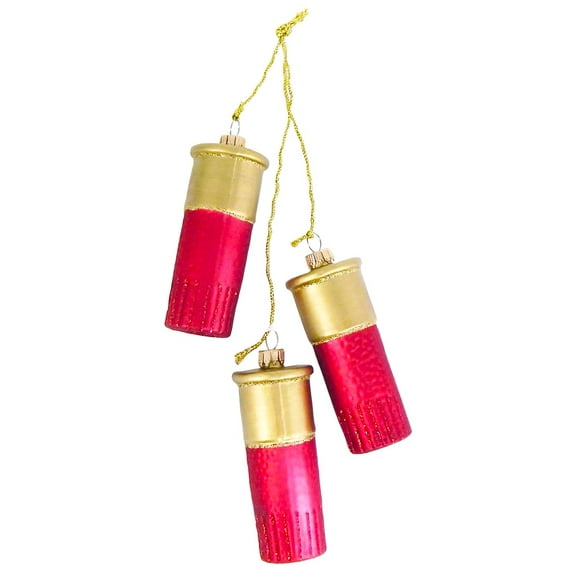 Christmas By Krebs Blown Glass  Collectible Tree Ornaments  (7" Red Shotgun 3 Shell Cluster)