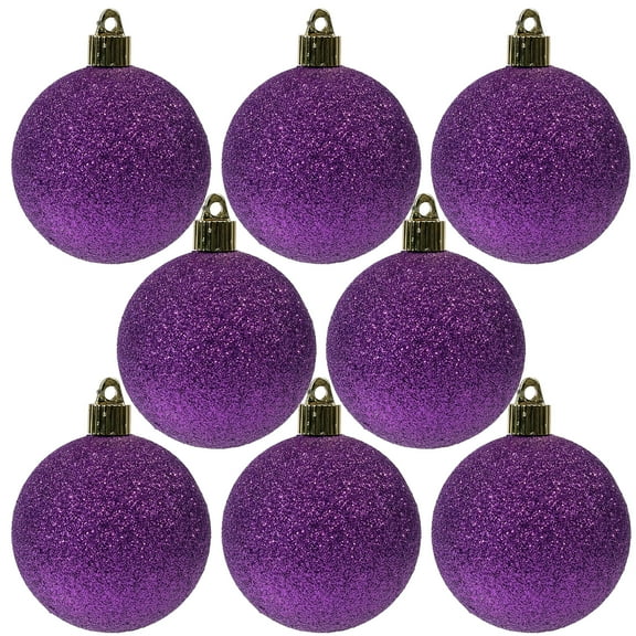 Christmas By Krebs Ornament, Commercial Grade Indoor and Outdoor Shatterproof Plastic, Water Resistant Ball Ornament Decorations (Purple Glitter, 3 1/4 inch (80mm))