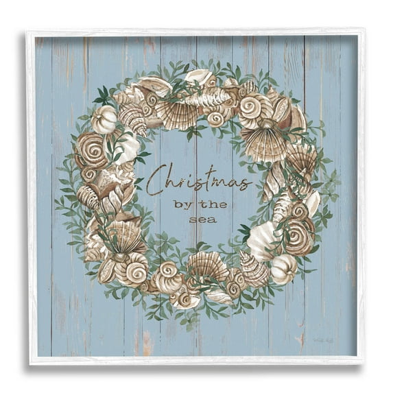 Christmas By The Sea Shell Wreath Holiday Graphic Art White Framed Art Print Wall Art